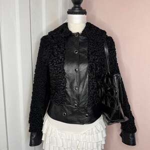 Vintage Astrakhan Persian Lamb Fur and Leather Paneled 90s Jacket - XS/S